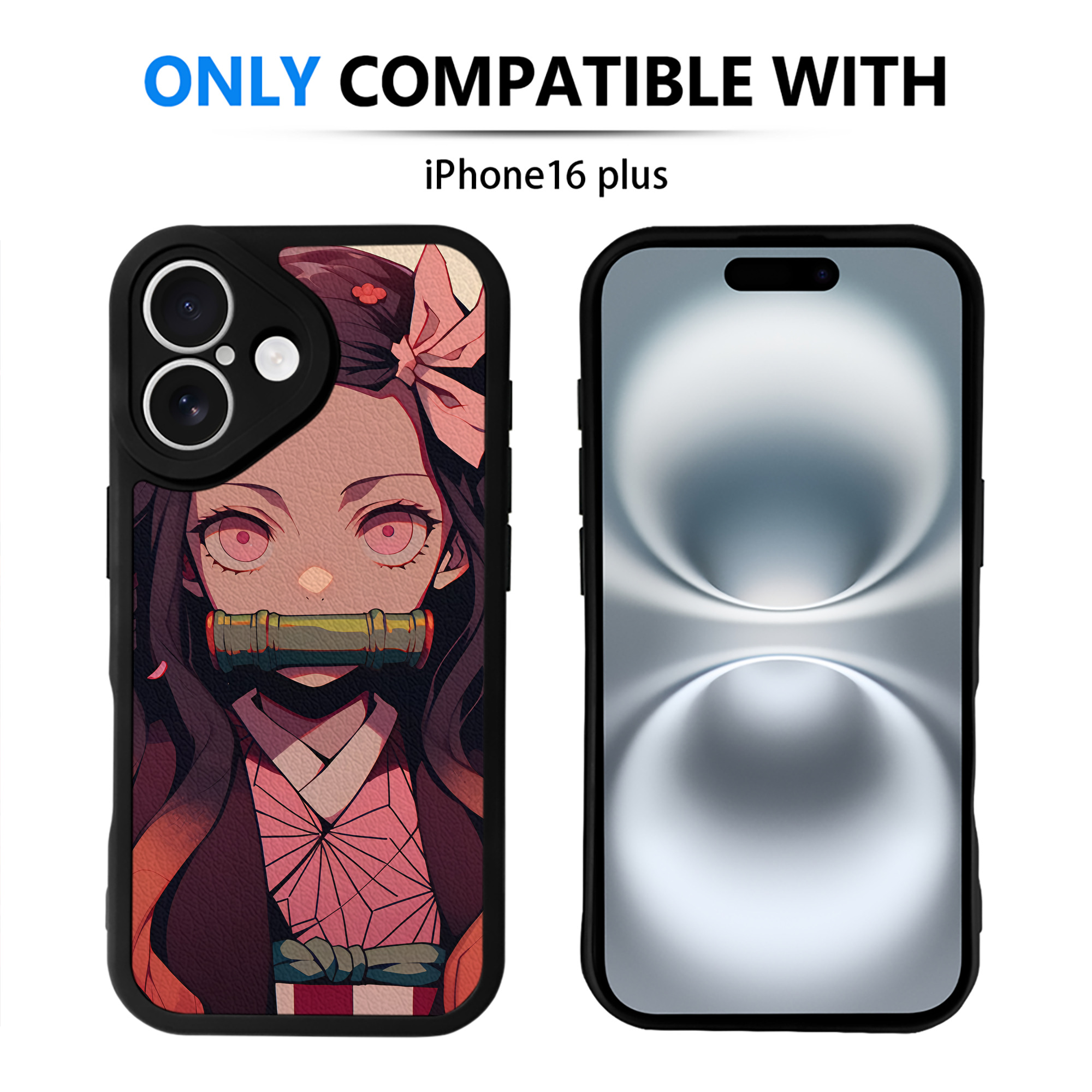 （画像用） 鬼滅の刃（きめつのやいば）竈門 禰󠄀豆子／かまど ねずこ Kamado Nezuko 【iPhone 16シリーズ対応】シリコンスマホケース（レザー調） 材質：シリコン